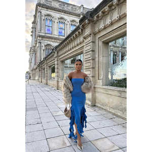 Vestido de Gala Indigo sin Tirantes con Abertura Profunda, de Satén y Poliéster, con Cintura Imperio, Estilo Formal para Fiesta, Vintage, Talla XL, para Verano - Product Image 4