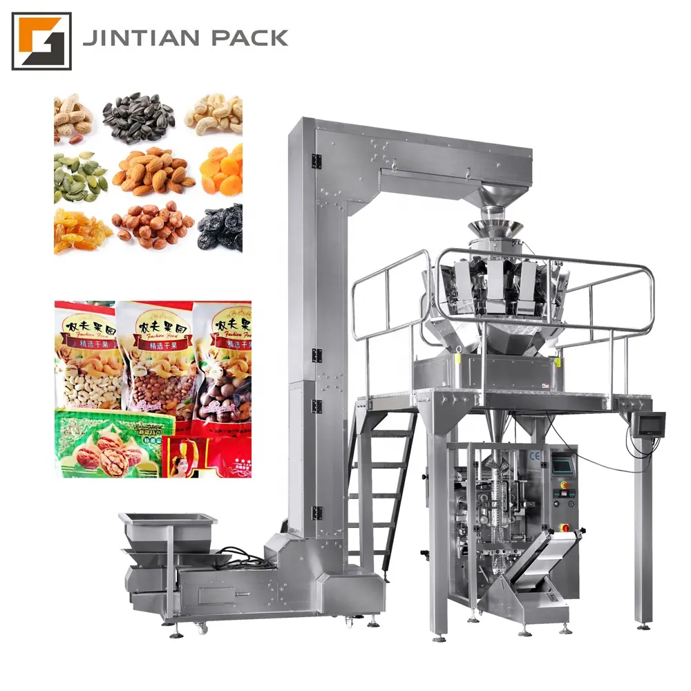 Vffs date printing plastic bag chips peanuts automatic packaging machine