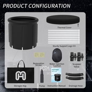 Vanace-Baignoire <span class=keywords><strong>gonflable</strong></span> portable intelligente 75gal noire 8 tiges 2 drains PVC 80cm avec couvercle isolant - Product Image 6
