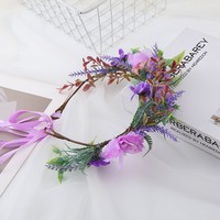 Couronne florale de mariage ajustable faite à la main pour femme, guirlande florale, coiffe, bandeau