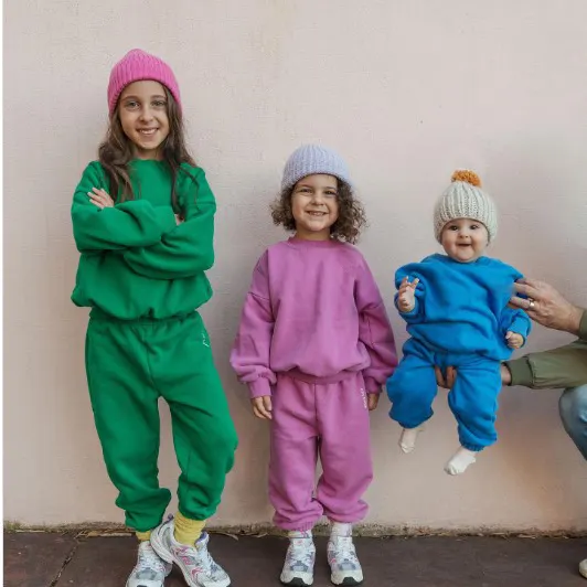 3D Logo tuta RESTOCK colori oversize Jumper pantaloni sportivi bambini personalizzati 2 pezzi set invernali in pile per ragazzi e ragazze