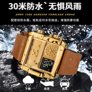 POEDAGAR Montre Homme Dorée Rectangle Étanche Lumineuse Jour Semaine Montre-Bracelet Homme Montres Multifonctions Homme Quartz Numérique Reloj - Product Image 6