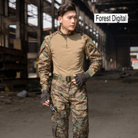 Ensemble Tactique d'Extérieur pour Hommes, 2 Pièces : Chemise de Combat Militaire Camouflage à Manches Longues et Ensemble Tactique de Commando pour Chasse en Plein Air
