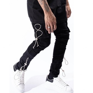 Jeans Ajustados de Carga con Apliques y Cordón Elástico Lateral, Bolsillos Grandes, Diseño Nuevo y de Alta Calidad para Hombre - Product Image 1