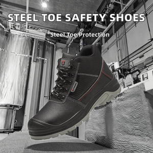 รองเท้าเซฟตี้หุ้มข้อสูงสีดำ ได้รับมาตรฐาน CE ผลิตจากหนังวัวสองชั้น หัวเหล็ก ป้องกันการเจาะทะลุ ใช้ได้ทุกฤดู เหมาะสำหรับงานโรงงาน 男女兼用 - Product Image 2