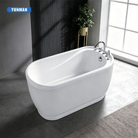 Baignoire autoportante YUNMAN moderne rectangulaire en acrylique avec rebord intégré, drainage à gauche, blanche, pour hôtels et villas