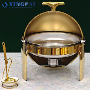 XINGPAI Nouveau <span class=keywords><strong>Design</strong></span> Luxe Restaurant Hôtel <span class=keywords><strong>Buffet</strong></span> Or 6L Équipement de Présentation Réchaud Alimentaire Traiteur Chafing Dish à Couvercle Roulant - Product Image 3