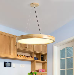 Zeal <b>Lighting</b> Nordic Simple Round Ultra-thin Wooden Rubber Wood <b>Living</b> Dinning <b>Room</b> Modern <b>Led</b> Chandelier - Product Image 4