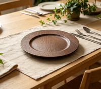 Assiette de banquet en plastique PP texturé brun foncé de designer, marque Jiahe haut de gamme, décoration de mariage et de fête de restaurant, 100 pièces, ronde classique