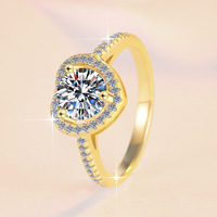 Bijoux romantiques plaqués or, en forme de cœur, argent sterling S925, coupe ronde, certificat GRA, bague en moissanite 1 carat VVS1 pour femmes