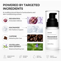 Sérum Booster Antioxydant au Resvératrol et à l'Acide Hyaluronique Anti-Âge/Anti-Rides Hydratant Liquide Sans Silicone et Sans Cruauté Animale pour le Visage