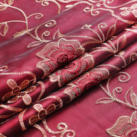 Rideau double couche en organza avec des fleurs fines brodées, pour le travail, transparent, prêt à poser, avec valance assortie
