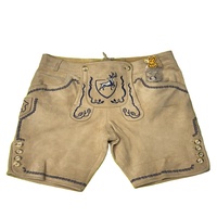 Shorts décontractés pour hommes grande taille en cuir véritable, brodés motif cerf, taille mi-haute, fermeture boutonnée, écologiques, longueur genou