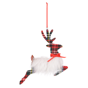 Ornement de renne sautant à carreaux rouges en fausse fourrure blanche, décoration suspendue pour sapin de Noël et fenêtre, vente en gros pour la vente au détail - Product Image 1
