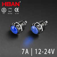Bouton-poussoir illuminé 12mm, 7A, tête bombée, bornes à enfiler, pousser marche/arrêt momentané, pour guidon de trottinette