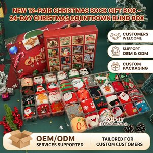 <span class=keywords><strong>Calendrier</strong></span> <span class=keywords><strong>de</strong></span> l'Avent personnalisé OEM avec 12 paires <span class=keywords><strong>de</strong></span> chaussettes <span class=keywords><strong>de</strong></span> Noël, coffret cadeau, compte à rebours <span class=keywords><strong>de</strong></span> 24 jours, ensemble <span class=keywords><strong>de</strong></span> chaussettes pour femmes - Product Image 1