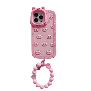 可爱3D猪软硅胶手机壳热销粉色卡通搞笑猪防震保险杠后盖外壳适用于iPhone14 13 12 11