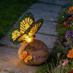 Statue de papillon en résine peinte à la main, motif papillon, pierre solaire, texture douce, pour jardin extérieur, veilleuse artistique, modèle décoratif - Product Image 3