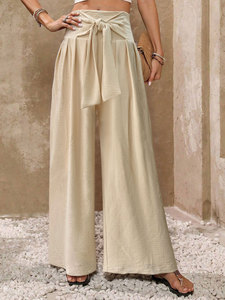 Pantalon large uni tendance pour l'été avec design à bretelles, pantalon décontracté à jambe droite de style niche - Product Image 6