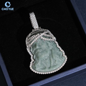 Colgante de Plata 925 con Moissanita y Jade, Bañado en Rodio, Engaste de Garra, Estilo Hiphop, Amuleto de Rostro, Joyería Cristiana, Colgante de Cabeza de Jesús - Product Image 2