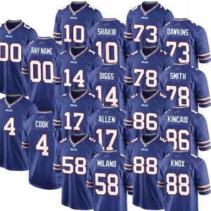2024 Men's Blue Buffalo Bills Team Jerseys Custom American Football Shirts Stitched Embroidered Wholesale