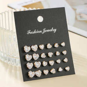 Boucles d'oreilles clous géométriques en forme de cœur et de triangle, incrustées de zircon, pour soirée, ensemble de bijoux fantaisie - Product Image 3