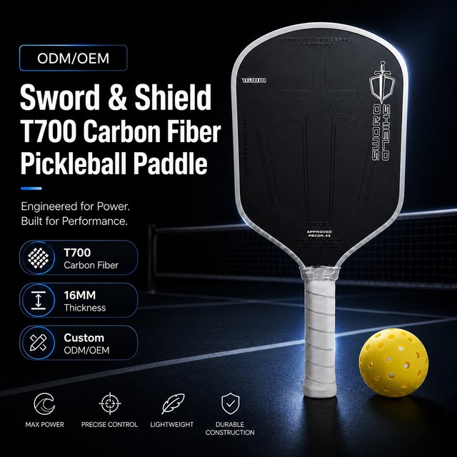 Sword and Shield J2NF Pickleball Paddle T700 Carbon Fiber Thermoformed High Spin Friction Surface USAPA Approved Racket