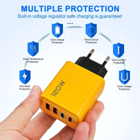 Cargador USB Múltiple de 4 Puertos, Cargador Rápido PD+QC 3.0, Enchufe de Carga USB C, Conector para iPhone, Samsung (10W Máx.)