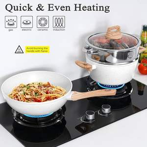 Ensemble de casseroles en pierre Maifan 13 pièces, antiadhésives, avec couvercles, pour cuisinières à induction, gaz et four, utilisation domestique - Product Image 4