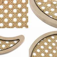 Rattan-Halbmond Boho Wandaufkleber aus Naturfaser mit Holzrahmen, Leichtgewichtig, OEM Großhandel