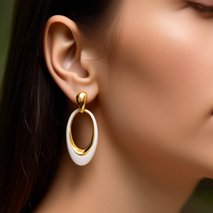 Boucles d'oreilles pendantes tendance en acier inoxydable 316L plaqué or PVD, design ovale durable et résistant - Product Image 3