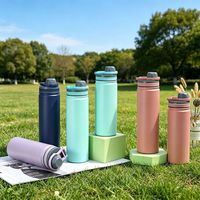 Bouteille d'eau isotherme portable en acier inoxydable de 25 oz, grande capacité, pour activités de plein air, avec poignée et paille réutilisable, anti-fuite