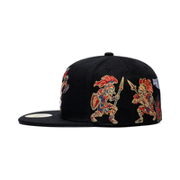 Topi Snapback Hitam Custom Logo 6 Panel Bordir 3D Tengkorak Prajurit Gladiator Romawi Streetwear Gorras