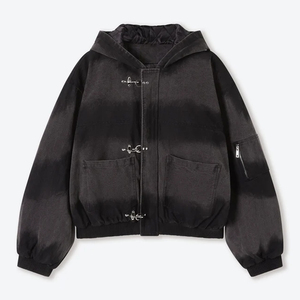 Custom 100% Cotton <b>Duck</b> Canvas Oversized Cropped Zip Workwear <b>Jacket</b> Black Quilted Padded Canvas Clasp Bomber <b>Jacket</b> - Product Image 1