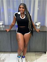 Ensemble sportif deux pièces pour femme, style Y2K, avec tee-shirt court à col polo et short slim, décontracté streetwear, en stock