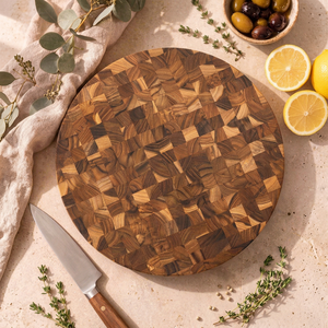 Planche à découper ronde en bois de teck Ha Le, écologique, avec poignée, antibactérienne, durable, épaisseur 1,5 cm, ustensile de cuisine Acacia-DC03 - Product Image 1