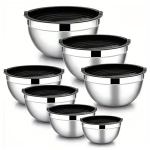 Tigela de aço inoxidável Tigela de cozinha multiuso com tampa para assar e amassar a massa; armazenamento de frutas e vegetais - Product Image 1