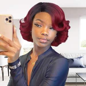 Peluca sintética frontal lateral rizada corta para <span class=keywords><strong>mujer</strong></span> para <span class=keywords><strong>Amazon</strong></span> Headgear fibra <span class=keywords><strong>de</strong></span> alta temperatura transparente diseño ondulado suelto 10 pulgadas - Product Image 6