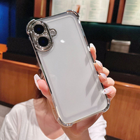 Coque de téléphone transparente de luxe antichoc à couverture intégrale en TPU de haute qualité à quatre coins pour iPhone 16, vente en gros