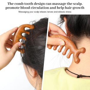 Peine de masaje clásico de madera ecológico para el cuero cabelludo con dientes anchos, herramienta portátil de acupresión para masaje de cabeza - Product Image 3