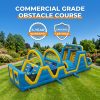 DFRL - Circuito de Obstáculos Deportivo para Niños, Personalizado, de Grado Comercial, PVC de 0.55 mm, 32 pies, Amarillo y Azul, con Soplador, Fácil de Instalar, 3 Años de Garantía