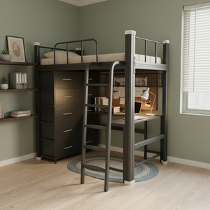 Cama alta tipo loft para apartamento <span class=keywords><strong>con</strong></span> <span class=keywords><strong>escalera</strong></span> y armarios de almacenamiento, superventas de fábrica, muebles de dormitorio, se acepta personalización - Product Image 5