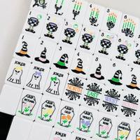 Set Mahjong Amerika Mewah Tema Halloween Hocus Pocus 160-Piece 2-Lapisan Ubin Akrilik Berukir untuk Pertemuan Musiman