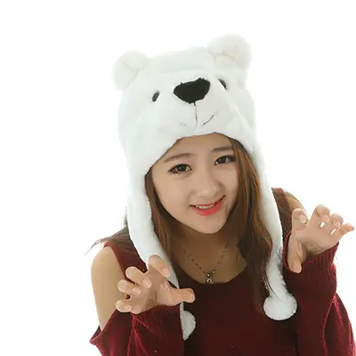 Promoção Kids Plush Fun Animal Chapéus One Size Cap Poliéster com Forro Velo Urso Polar Cosplay Plush Chapéus