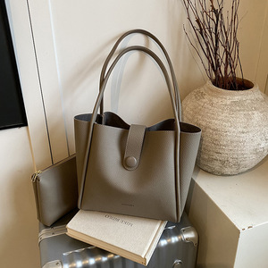 Minimalist Vintage Waterproof <strong>Large</strong> Capacity PU Tote <strong>Bag</strong> for Women with Inner Pouch Long Handle Shoulder Work - Product Image 2