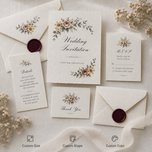 Invitation de mariage personnalisée à bords festonnés, impression <span class=keywords><strong>aquarelle</strong></span> florale rétro, carte en papier avec texte personnalisé pour événement de mariage romantique - Product Image 5