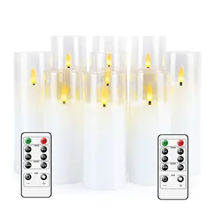 Hot Style 9pcs 2.3in Acrylic Candles Flameless Flickring New Bullet Wick For Christmas Halloween Led Candle Light Home Decor
