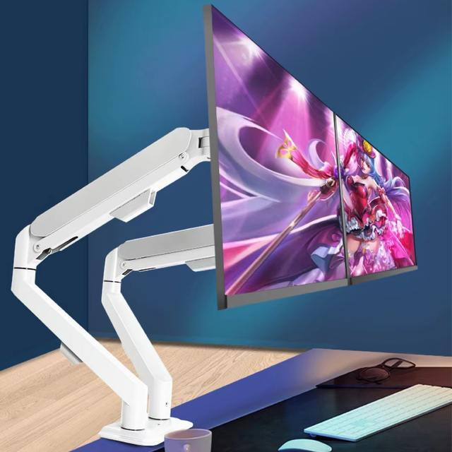 Universial Dual Screen Arm M22W Gas Spring White Desktop Computer Monitor Stand Mount Support for 17-30 Inch Monitor