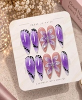 Kuku Palsu Stiletto Panjang Buatan Tangan Warna Hitam Nude Biru Full Cover Soft Gel Akrilik 10 Pcs