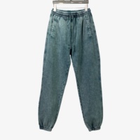 YOUMI Vintage Acid Wash 100% Katun Celana Sweatpants Pria Berpinggang Sedang Elastis dengan Tali Serut, Kain Batik Musim Gugur 420 GSM Berumbai